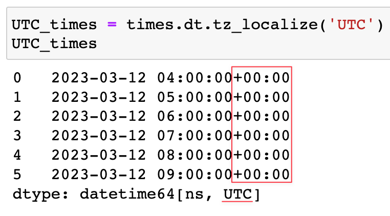 Times localized to UTC